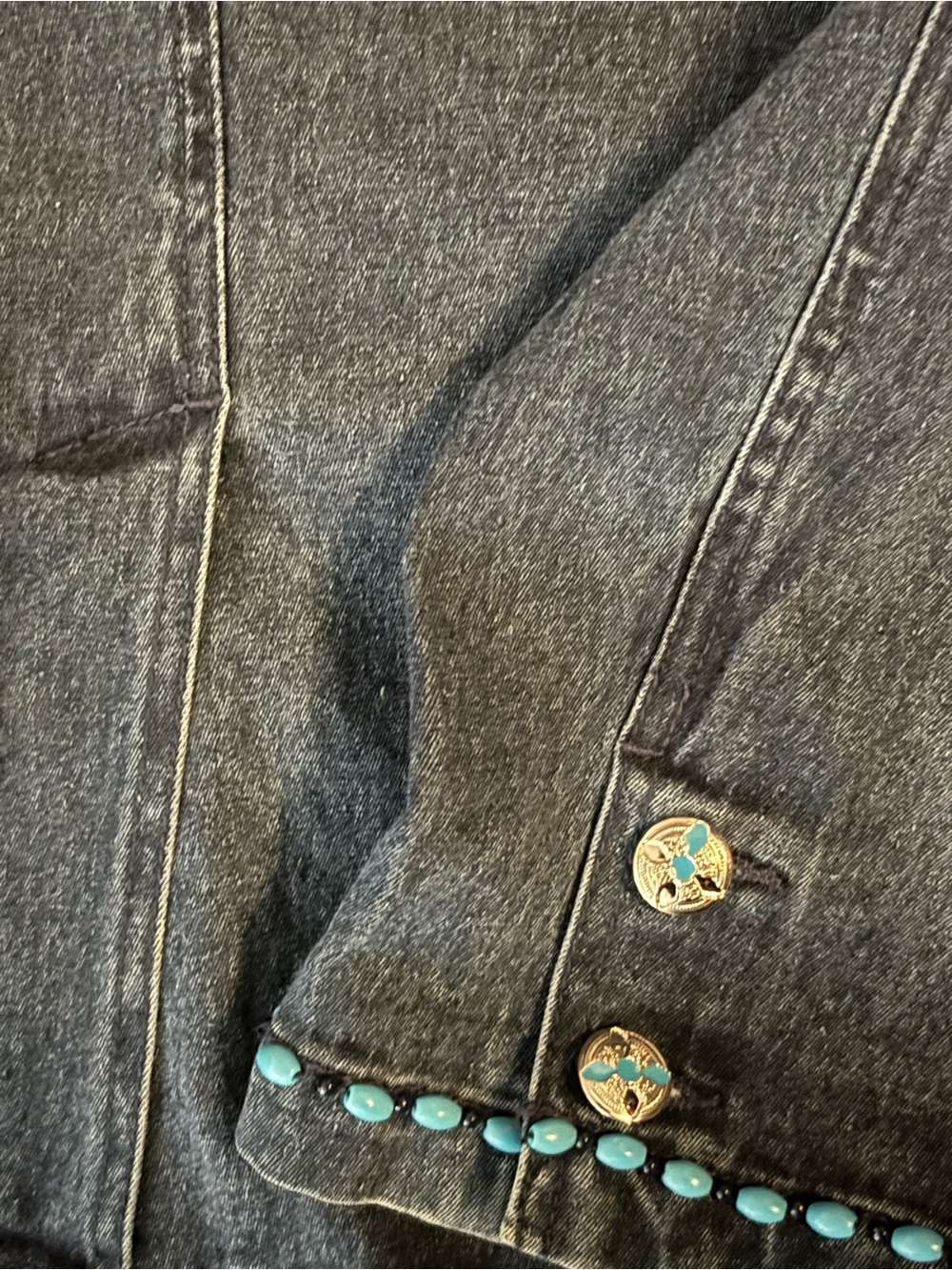 DG2 Women’s Dark Denim Jacket with Turquoise Embellishment - Picture 5 of 6